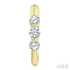 1/2 Ctw 3-Stone Round Cut Diamond Fashion Hoop Earring in 14K Yellow Gold