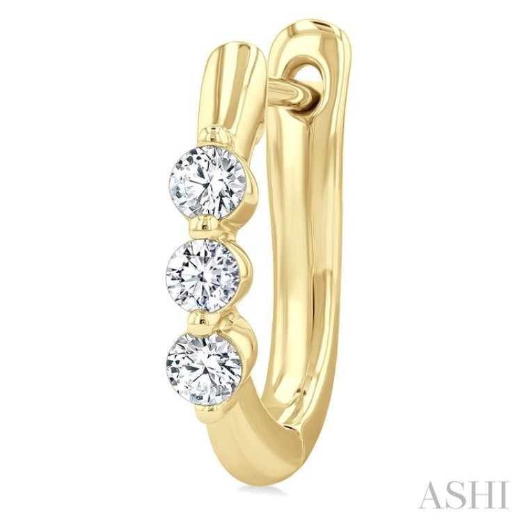 1/3 Ctw 3-Stone Round Cut Diamond Fashion Hoop Earring in 14K Yellow Gold