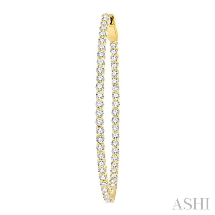 2 Ctw Inside & Outside Round Cut Diamond Hoop Earrings in 14K Yellow Gold