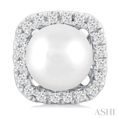 5 MM Cushion-Shaped Cultured Pearl and 1/8 Ctw Petite Round Cut Diamond Halo Stud Earring in 10K White Gold