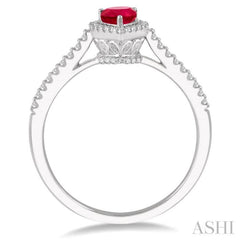 6x4 MM Pear Shape Ruby and 1/5 Ctw Round Cut Diamond Precious Ring in 10K White Gold