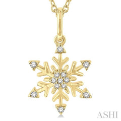 1/10 Ctw Petite Snowflake Round Cut Diamond Fashion Pendant With Chain in 10K Yellow Gold