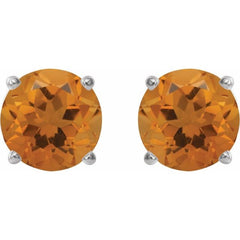 14K White 7 mm Natural Citrine Earrings