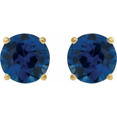 14K Yellow 7 mm Lab-Grown Blue Sapphire Earrings