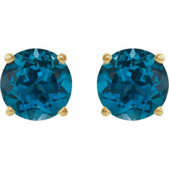 14K Yellow 7 mm Natural London Blue Topaz Earrings