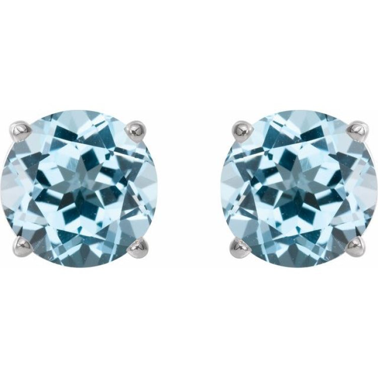 14K White 8 mm Natural Sky Blue Topaz Earrings