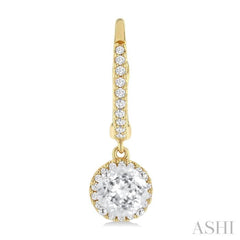 4 MM White Topaz and 1/5 Ctw Round Cut Diamond Semi-Precious Fashion Hoop Earrings in 14K Yellow and White Gold