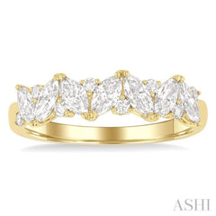 1 Ctw Scatter Marquise and Round Cut Diamond Fashion Band in 14K Yellow Gold