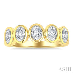 1 1/2 Ctw 5-Stone Bezel Set Oval Cut Diamond Fashion Band in 14K Yellow Gold