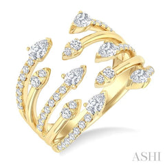 1 Ctw Five-Way Split Pear and Round Cut Diamond Fashion Open Ring in 14K Yellow Gold