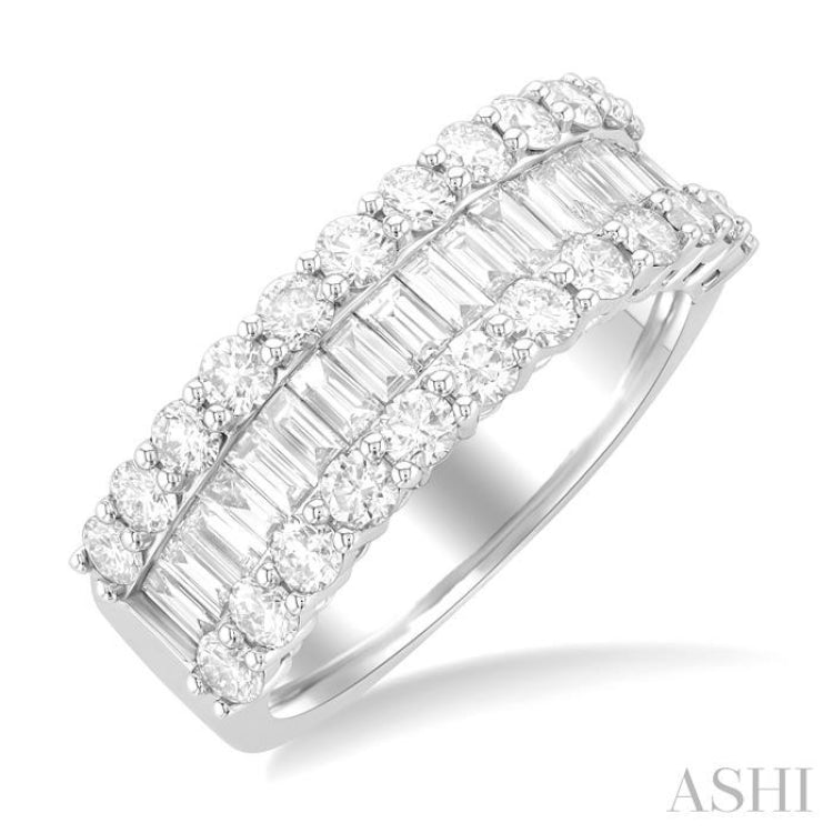 1 3/4 Ctw Channel Set Baguette and Round Cut Diamond Fashion Band in 14K White Gold