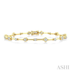 1 1/5 Ctw Mixed Diamond Cut Bar Link Bracelet in 14K Yellow Gold