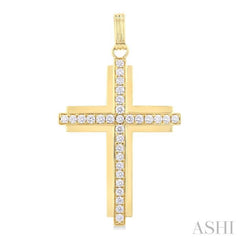 2 Ctw Round Cut Diamond Cross Pendant in 14K Yellow Gold