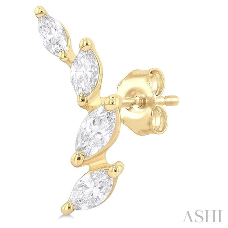 1/2 Ctw Marquise Cut Diamond Leaf Vine Fashion Stud Earrings in 14K Yellow Gold