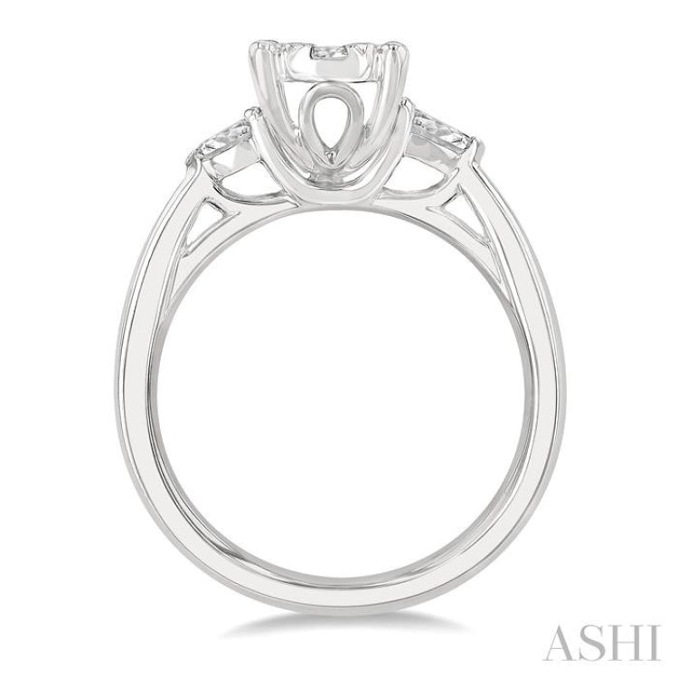 3/4 Ctw Oval Shape Lovebright Pear and Round Cut Diamond Engagement Ring in 14K White Gold