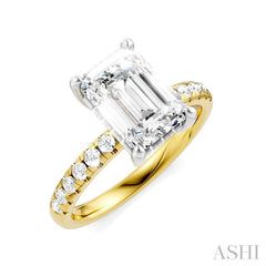 1/3 Ctw Emerald Shape Round Cut Diamond Semi-Mount Engagement Ring in 14K Yellow and White Gold