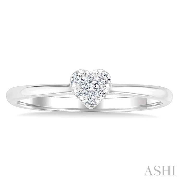 1/10 Ctw Lovebright Petite Heart Shape Round Cut Diamond Fashion Ring in 10K White Gold
