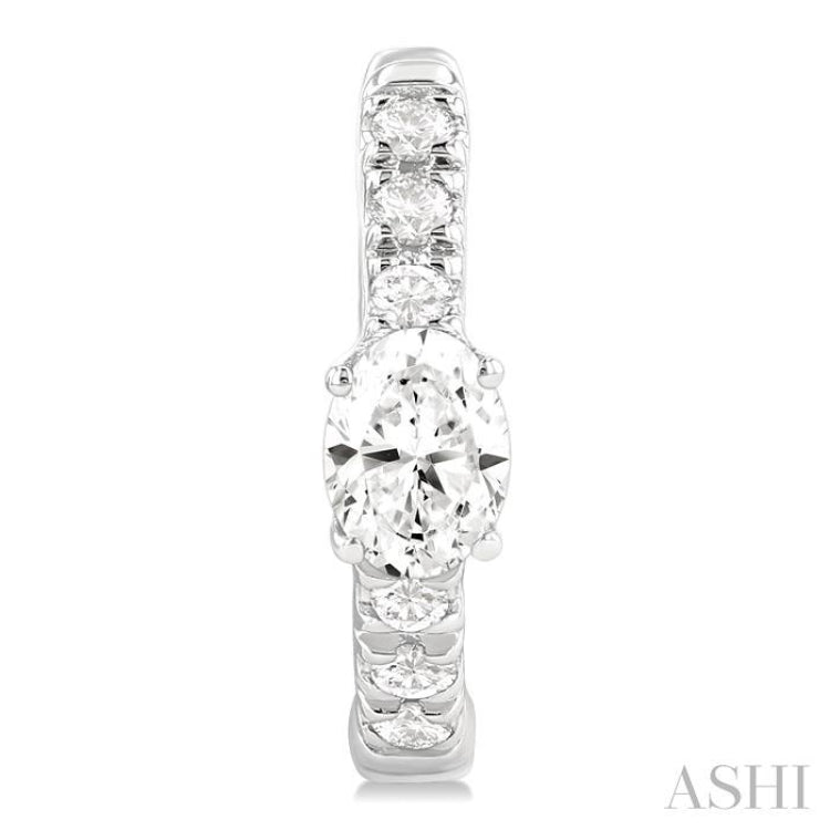 3/8 Ctw Oval Shape and Round Cut Diamond Fashion Huggie Petite Earrings in 14K White Gold