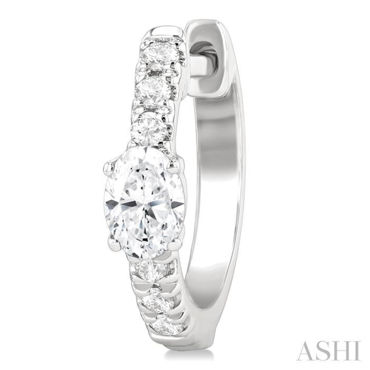 3/8 Ctw Oval Shape and Round Cut Diamond Fashion Huggie Petite Earrings in 14K White Gold