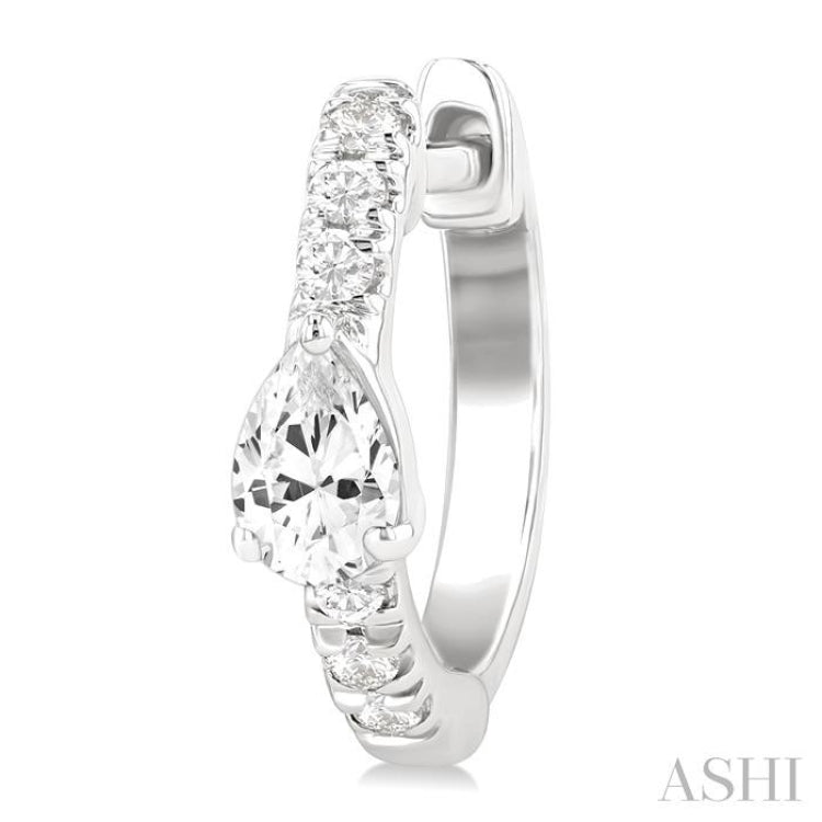 3/8 Ctw Pear Shape and Round Cut Diamond Fashion Huggie Petite Earrings in 14K White Gold