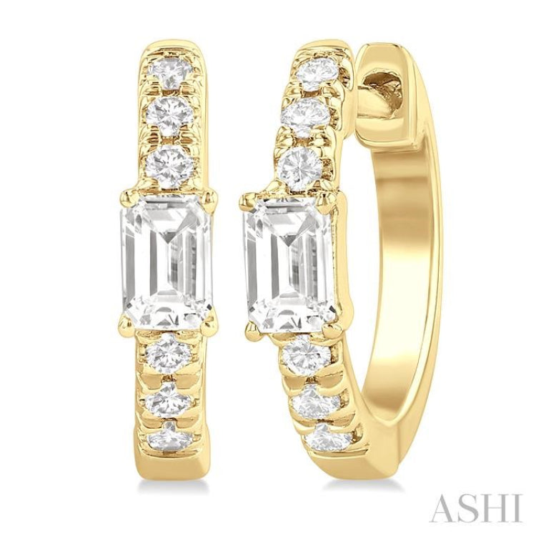 3/8 Ctw Octagon Shape and Round Cut Diamond Fashion Huggie Petite Earrings in 14K Yellow Gold