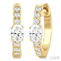 3/8 Ctw Oval Shape and Round Cut Diamond Fashion Huggie Petite Earrings in 14K Yellow Gold