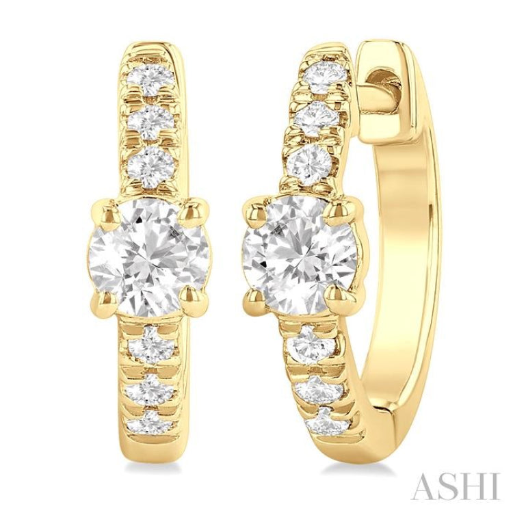 3/8 Ctw Round Shape Round Cut Diamond Fashion Huggie Petite Earrings in 14K Yellow Gold
