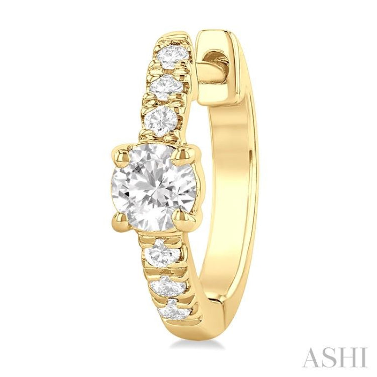 3/8 Ctw Round Shape Round Cut Diamond Fashion Huggie Petite Earrings in 14K Yellow Gold