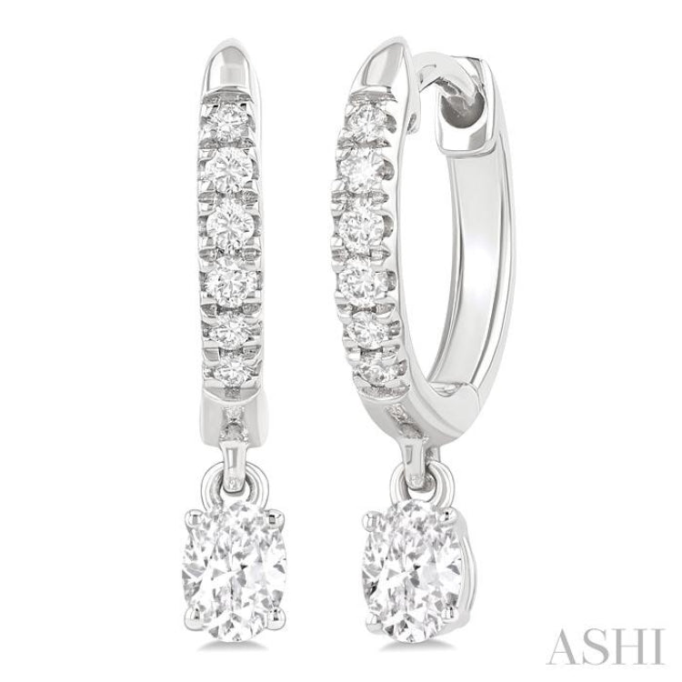 3/8 Ctw Oval Shape and Round Cut Diamond Fashion Huggie Petite Earrings in 14K White Gold