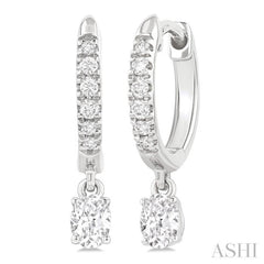 3/8 Ctw Oval Shape and Round Cut Diamond Fashion Huggie Petite Earrings in 14K White Gold