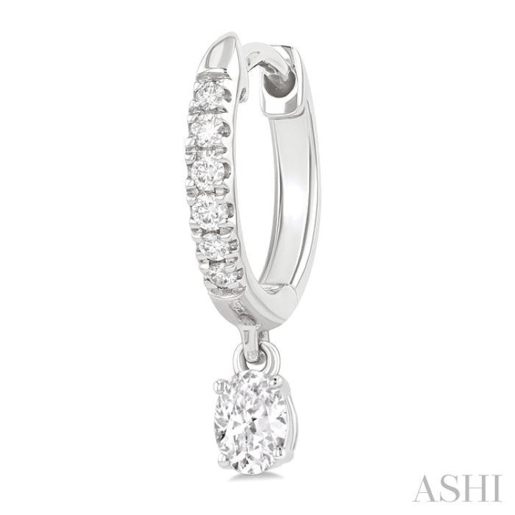 3/8 Ctw Oval Shape and Round Cut Diamond Fashion Huggie Petite Earrings in 14K White Gold