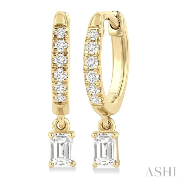 3/8 Ctw Octagon Shape and Round Cut Diamond Fashion Huggie Petite Earrings in 14K Yellow Gold
