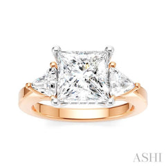 1/2 Ctw Princess Shape Trillion Cut & Round Cut Diamond Semi-Mount Engagement Ring in 14K Rose and White Gold