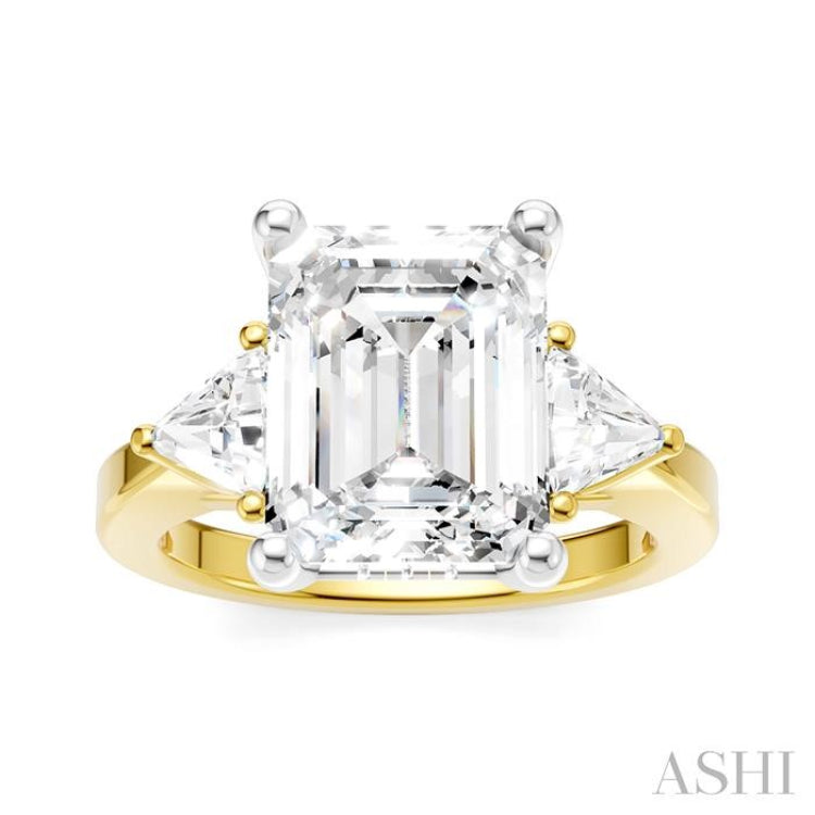 1/2 Ctw Emerald Shape Trillion and Round Cut Diamond Semi-Mount Engagement Ring in 14K yellow and White Gold