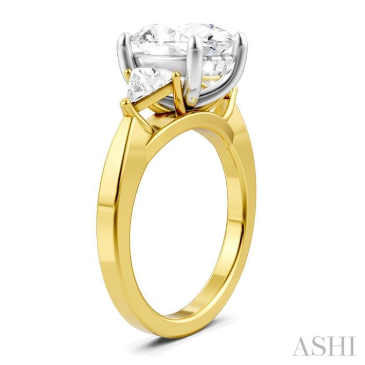 1/2 Ctw Oval Shape Trillion Cut & Round Cut Diamond Semi-Mount Engagement Ring in 14K Yellow and White Gold