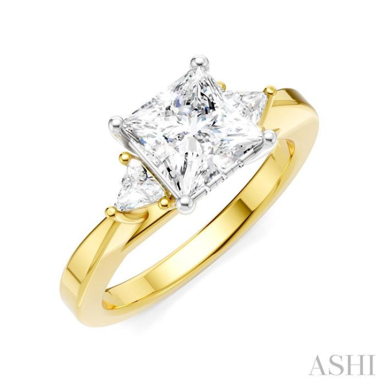 1/4 Ctw Princess Shape Trillion Cut & Round Cut Diamond Semi-Mount Engagement Ring in 14K Yellow and White Gold