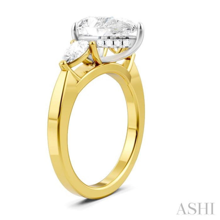 1/2 Ctw Tri-Mount Centerpiece Pear and Round Cut Diamond Semi-Mount Engagement Ring in 14K yellow and White Gold