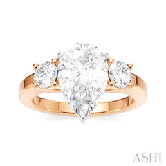 1/2 Ctw Tri-Mount Pear Shape Round Cut Diamond Semi-Mount Engagement Ring in 14K Rose and White Gold
