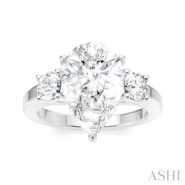 1/2 Ctw Tri-Mount Pear Shape Round Cut Diamond Semi-Mount Engagement Ring in 14K White Gold