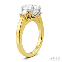 1/2 Ctw Tri-Mount Past, Present and Future Oval Shape Center Round Cut Diamond Semi-Mount Engagement Ring in 14K Yellow and White Gold