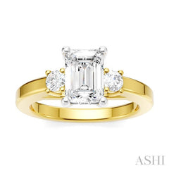 1/4 Ctw Tri-Mount Emerald Shape Center Round Cut Diamond Semi-Mount Engagement Ring in 14K Yellow and White Gold