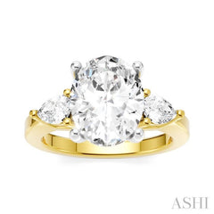 1/2 Ctw Tri-Mount Oval Shape Center Pear and Round Cut Diamond Semi-Mount Engagement Ring in 14K Yellow and White Gold