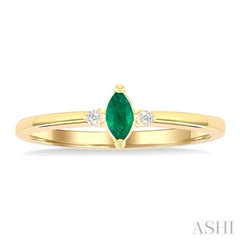 5x2.5 MM Marquise Shape Emerald and 1/50 Ctw Petite Round Cut Diamond Fashion Ring in 10K Yellow Gold