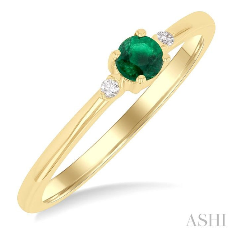 3.5 MM Round Shape Emerald and 1/50 Ctw Petite Round Cut Diamond Fashion Ring in 10K Yellow Gold