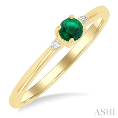 3.5 MM Round Shape Emerald and 1/50 Ctw Petite Round Cut Diamond Fashion Ring in 10K Yellow Gold