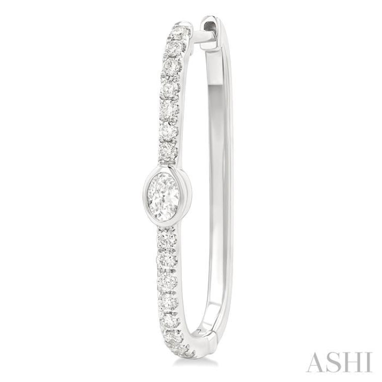 3/8 Ctw Oval and Round Cut Diamond Rectangular Fashion Hoop Earrings in 14K White Gold
