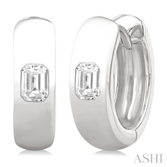 1/3 Ctw Bezel Set Emerald Cut Diamond Fashion Huggie Earrings in 14K White Gold