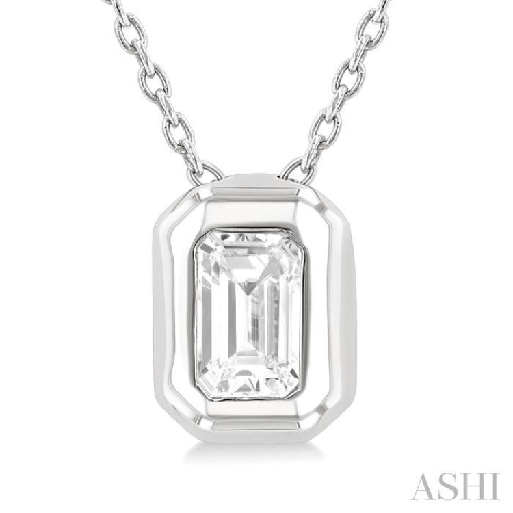 1/3 Ctw Bezel Set Emerald Cut Diamond Bubble Fashion Pendant With Chain in 14K White Gold
