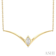 1/4 Ctw Chevron Bezel Marquise Cut Diamond Necklace in 14K Yellow Gold