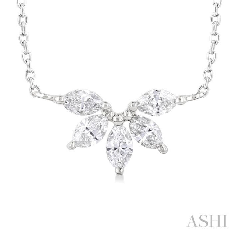 1/3 Ctw Semi-Circle Chevron Marquise Cut Diamond Fashion Necklace in 14K White Gold